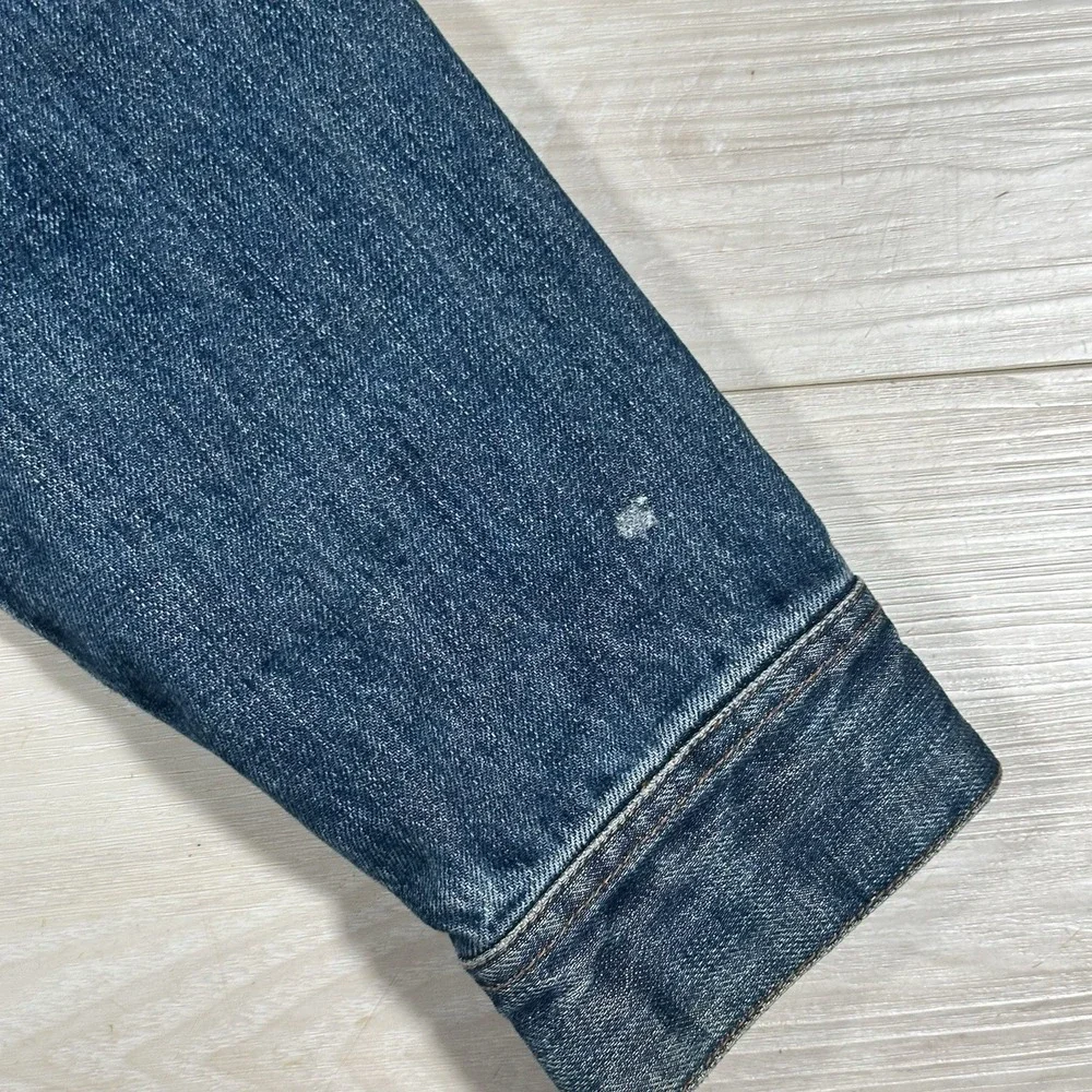 Vintage J.Crew Mens Denim Trucker Jacket Size Medium Dark Wash Hong‎ Kong Made